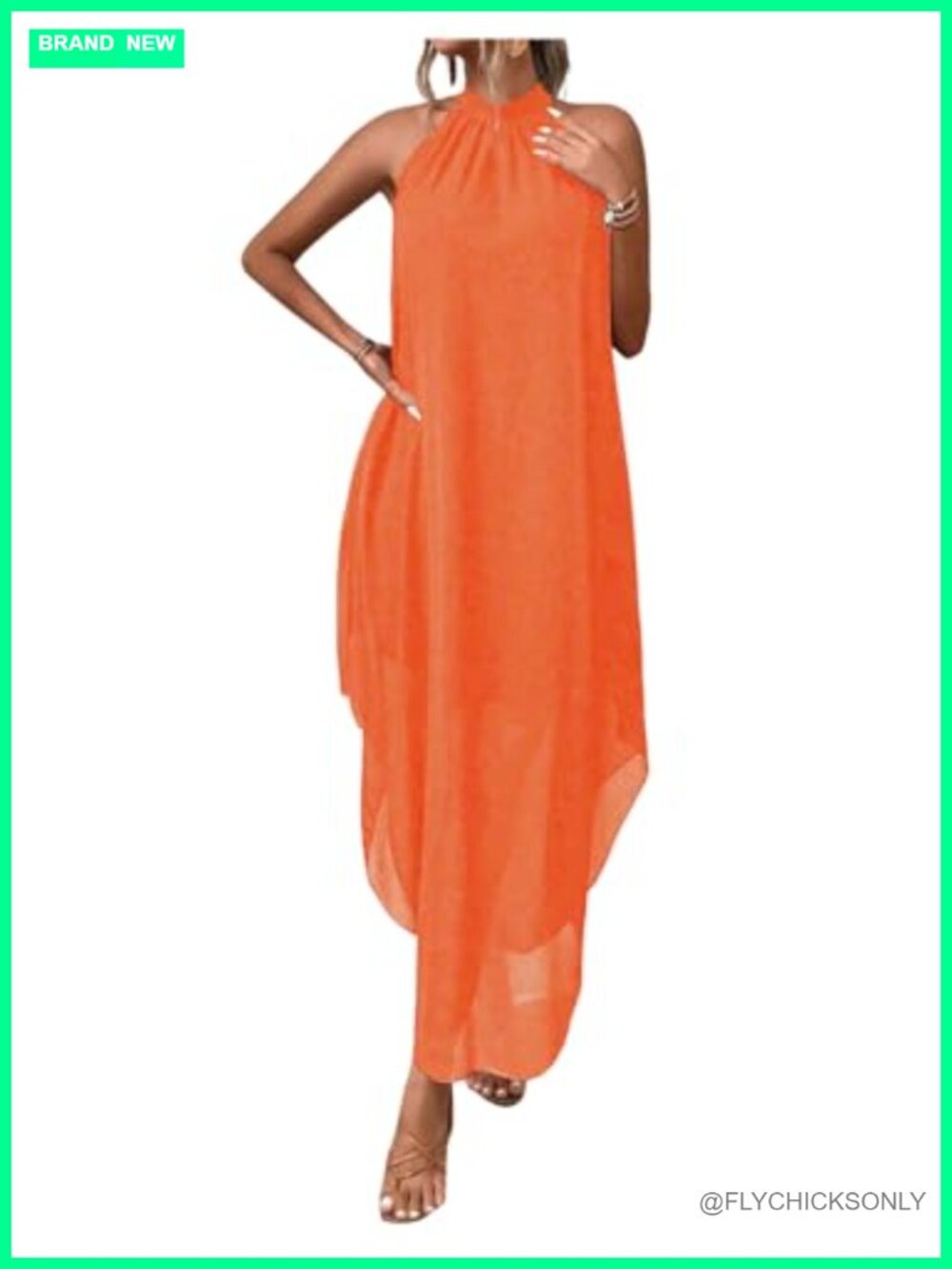 Women's Halter Chiffon Maxi Dress Flowy Formal Wedding Guest